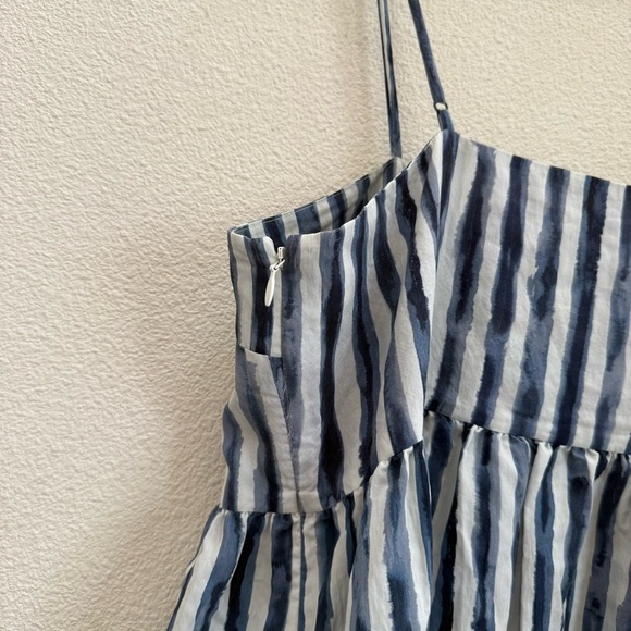 Vince Painterly Stripe Ruched Dress In Coastal Blue 14 - Picture 8 of 9